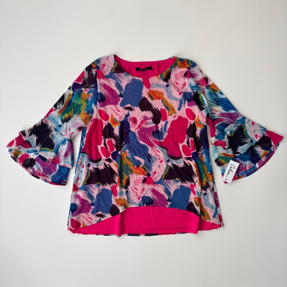Vibrant Fuchsia Multicolor Bell-Sleeve Tunic